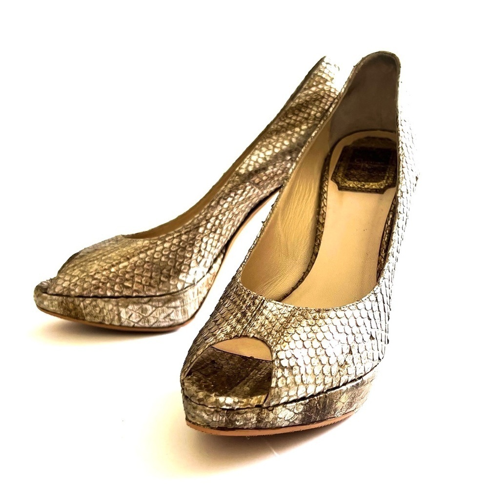 Christian Dior Platinum Snake Skin Peep-toe Heels 36 - Picture 3 of 16